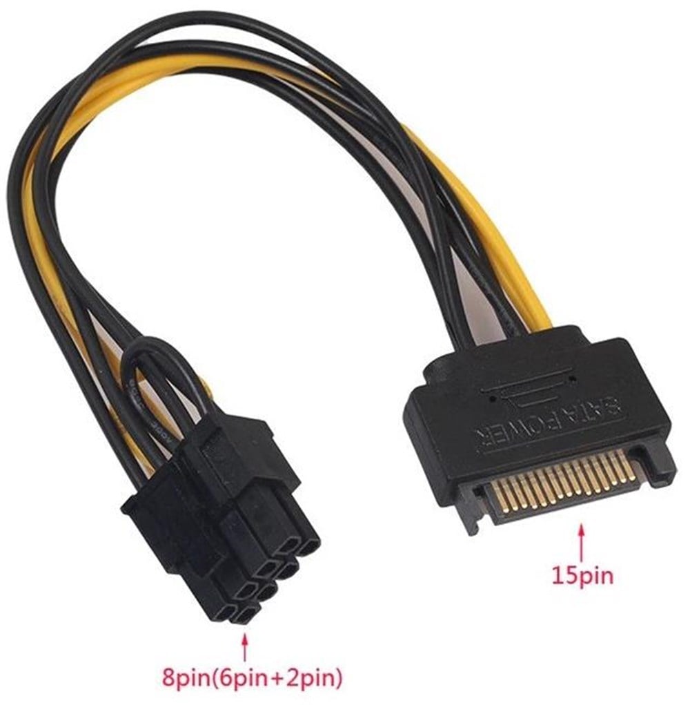 Sata To 6+2 Pin 8 Pin Ekran Kartı Power Çevirici Kablo Bakır 20Cm