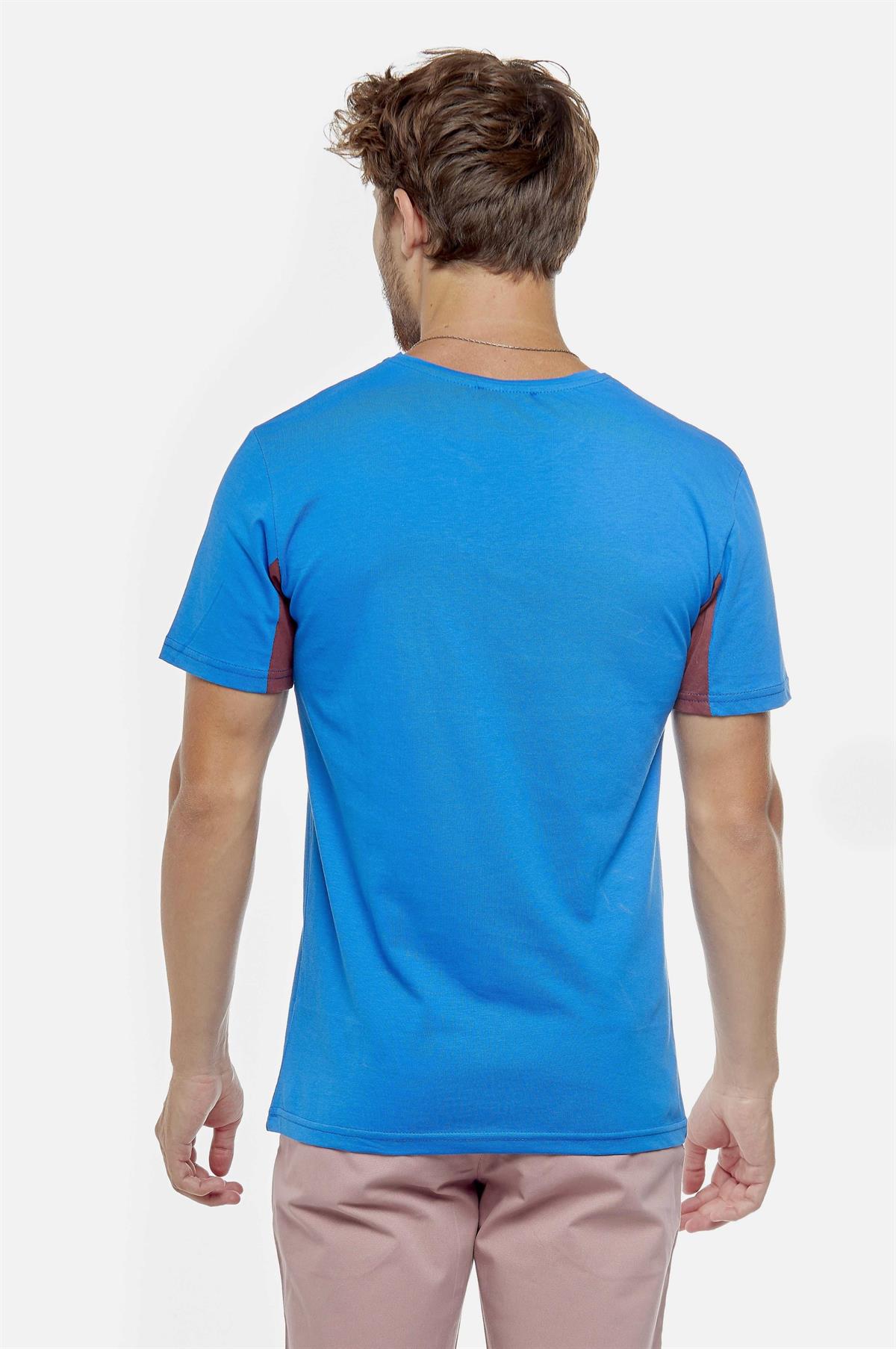 Erkek Mavi Bisiklet Yaka Trapstar Yazılı Tişört 9YETSBRK-05