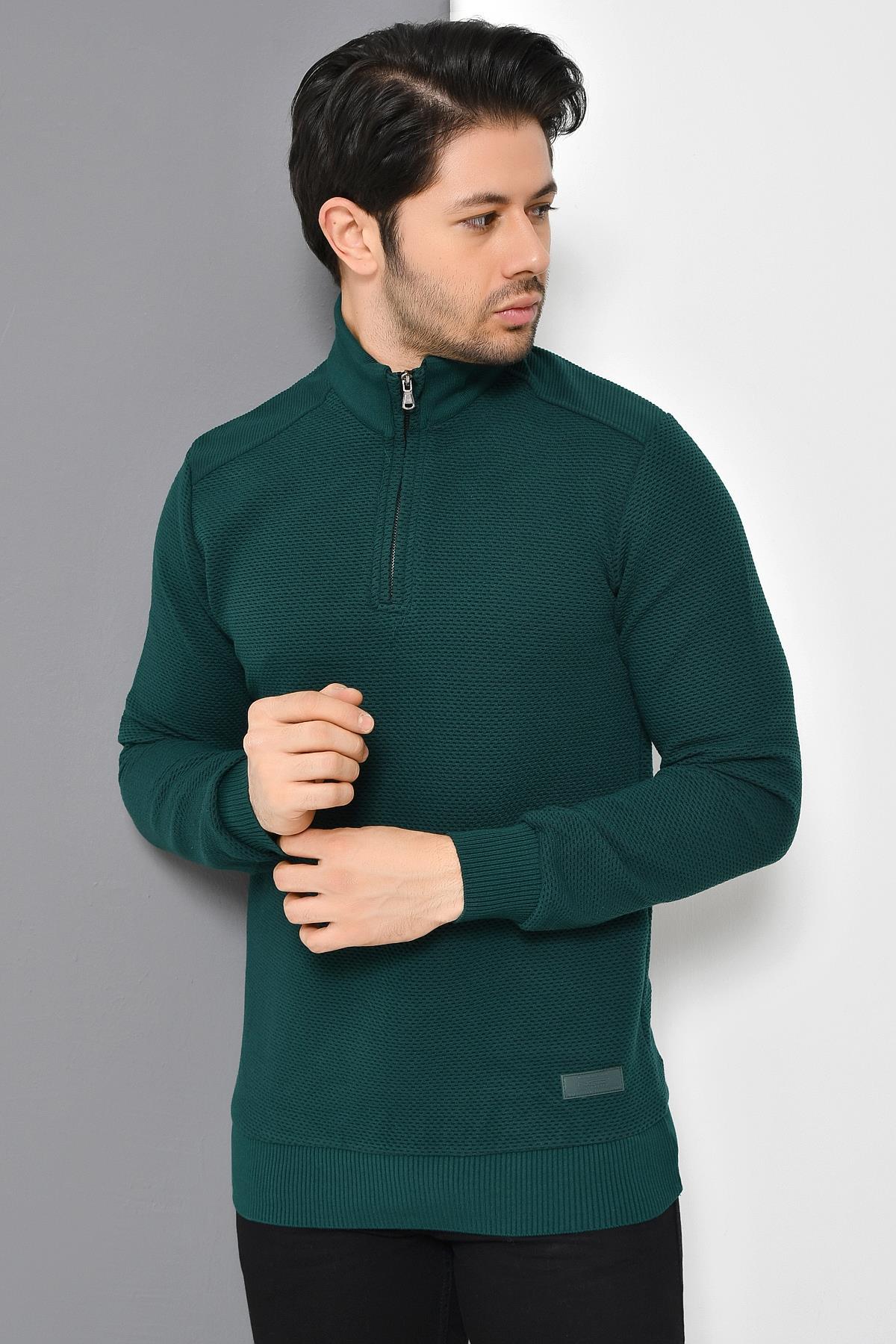 Erkek Yeşil Yarım Fermuarlı Sweatshirt