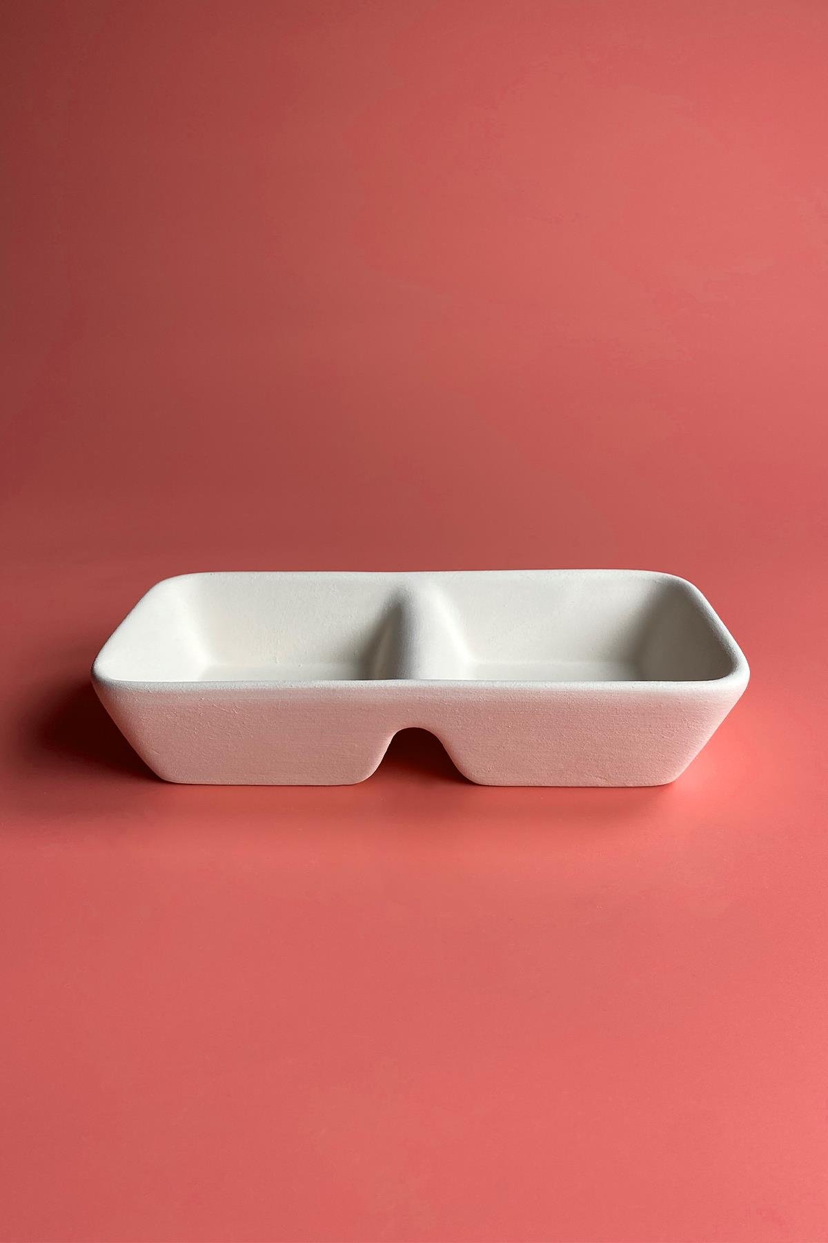 2 Section Mars Appetizers Ceramic Bisque
