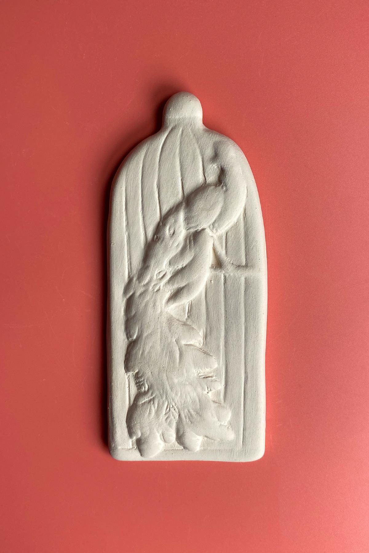 Peacock Plaque M2 Ceramic Bisque