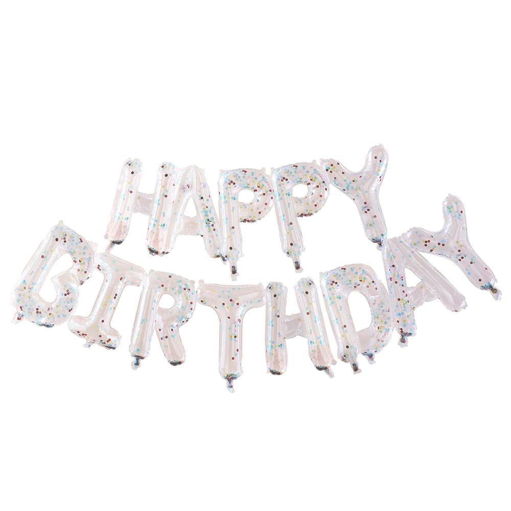 Ginger Ray - Balloon Bunting Brights Confetti Clear Foil - Happy Birthday Balon - Renkli Konfetiler Asılan Süsler
