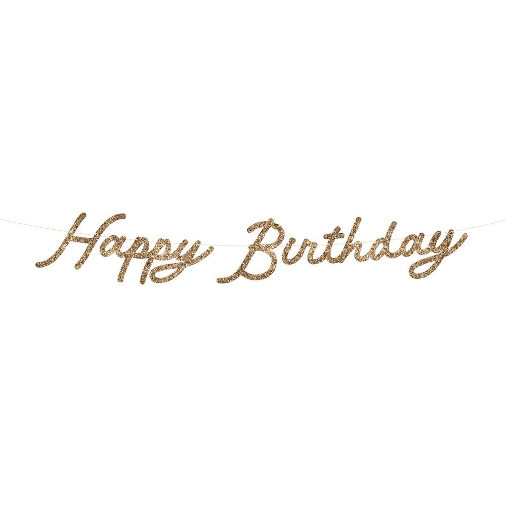 Meri Meri - Gold Glitter Happy Birthday Garland - Parıltılı Altın Happy Birthday Asılan Süs Seti Asılan Süsler