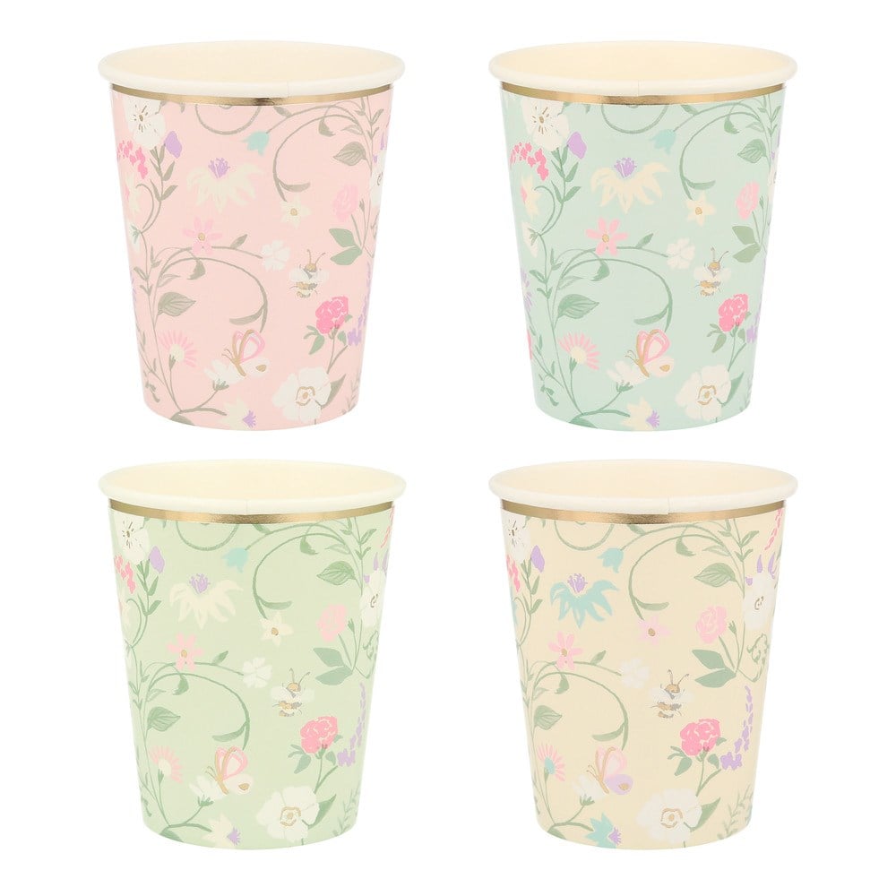 Meri Meri - Ladurée Paris Floral Cups - Ladurée Paris Çiçekli Bardaklar - 8'li Bardaklar