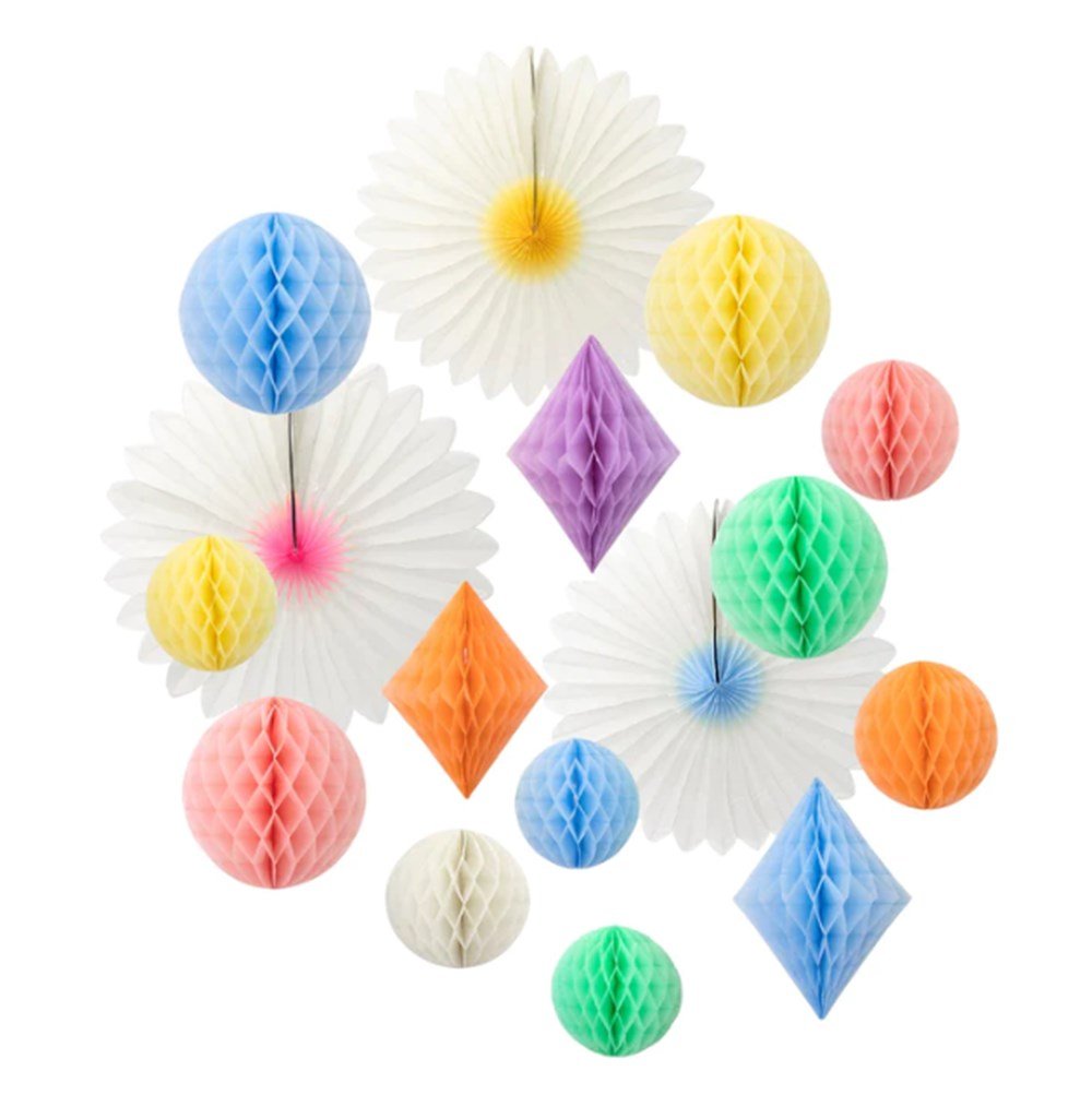 Meri Meri - Pastel Honeycomb Decoration Kit - Pastel Petek Dekor Kiti - 16lı Çarklar & Küreler