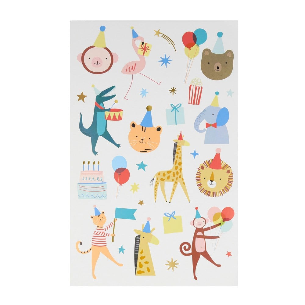 Meri Meri - Animal Parade Tattoo Sheet - Hayvan Geçit Töreni Geçici Dövmeler - 2'li Geçici Dövmeler / Tattoos