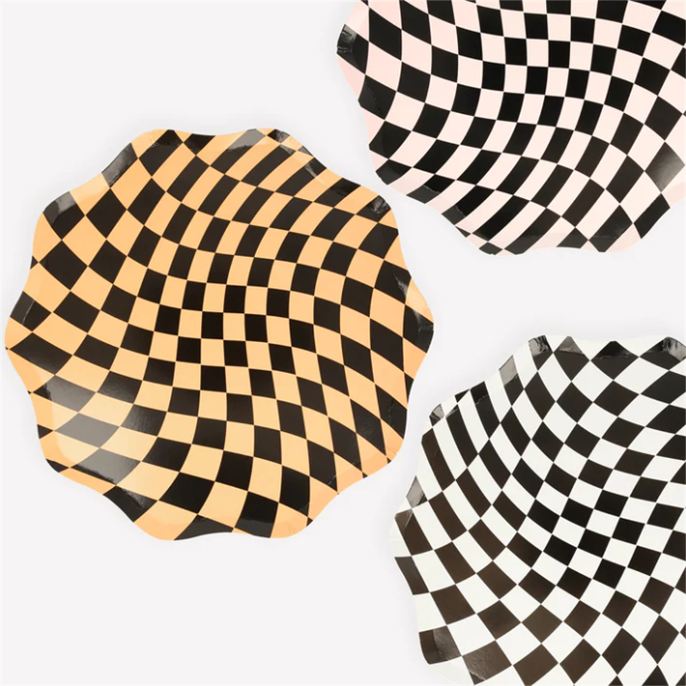 Meri Meri - Halloween Checker Dinner Plates - Cadılar Bayramı Damalı Tabaklar (8'li) Gizden Gelenler