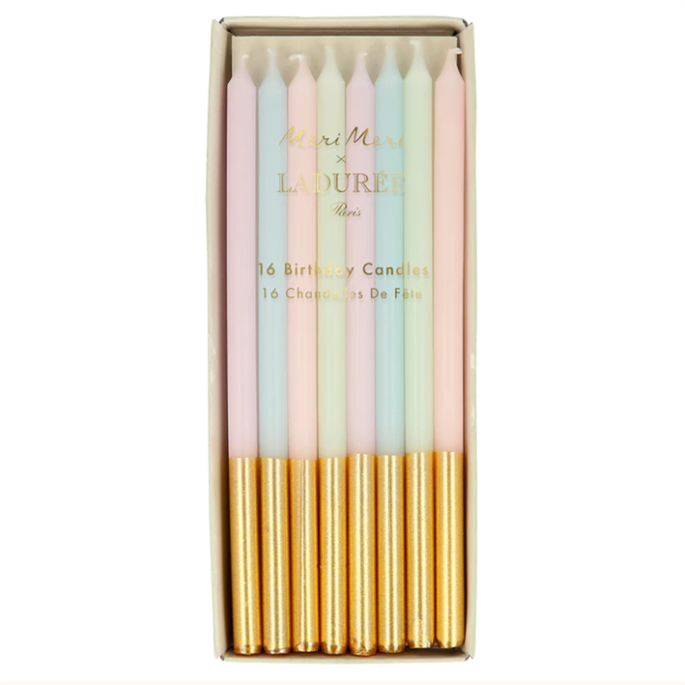 Meri Meri - Ladurée Paris Gold Leaf Candles - Laduree Paris Altın Detaylı Mumlar (16'lı) Gizden Gelenler