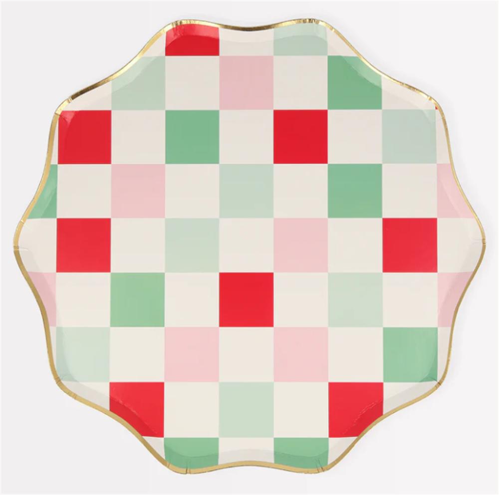 Meri Meri - Multi Check Dinner Plates - Kareli Tabaklar (L) (8'li) Gizden Gelenler