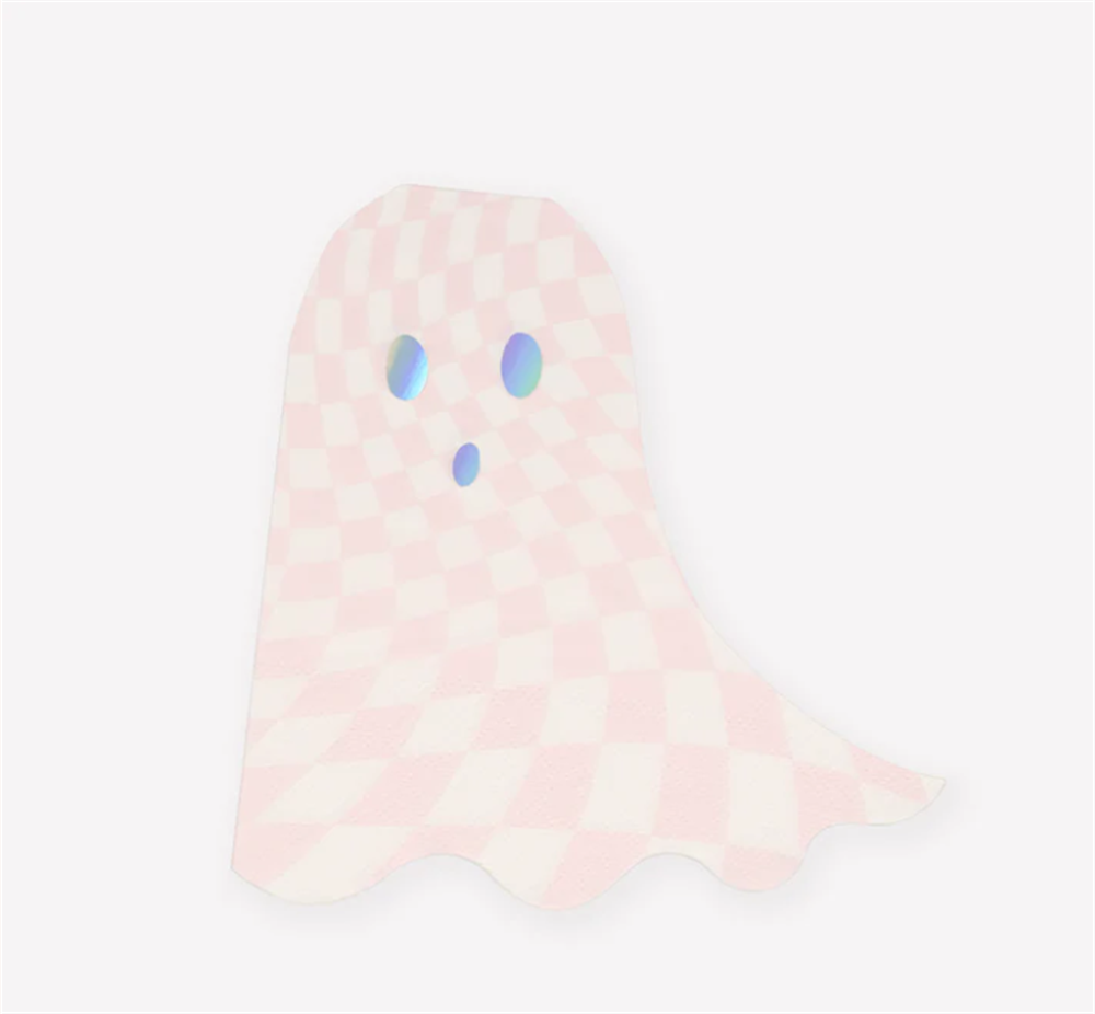 Meri Meri - Pink Checker Ghost Napkins - Pembe Kareli Hayalet Peçeteler (16'lı) Gizden Gelenler