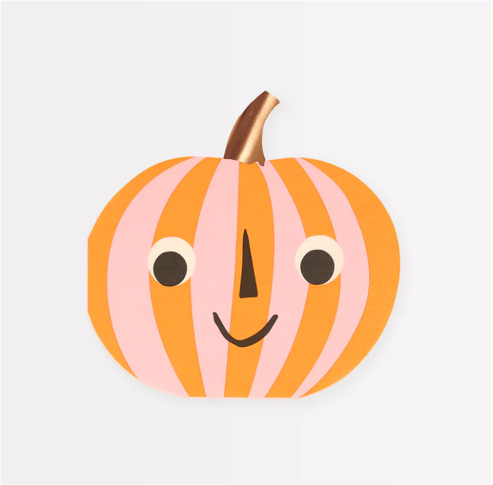 Meri Meri - Pink & Orange Stripy Pumpkin Napkins - Pembe & Turuncu Çizgili Balkabağı Peçeteler (16'l Gizden Gelenler