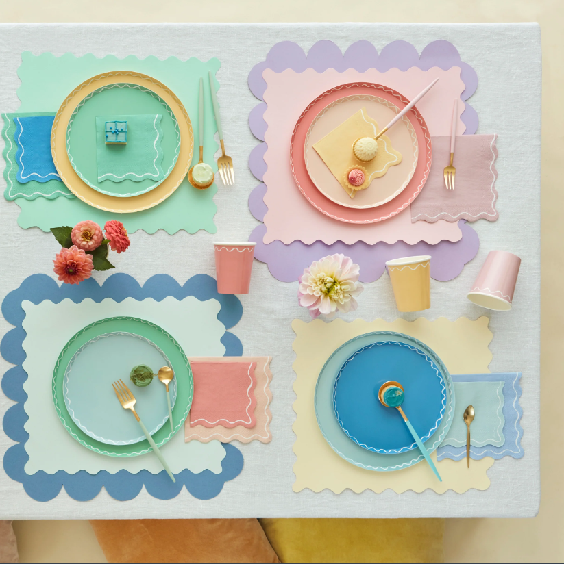 Meri Meri - Mixed Wavy Line Side Plates - Karışık Renkler Dalgalı Tabaklar (M) (x8) Kategorisiz
