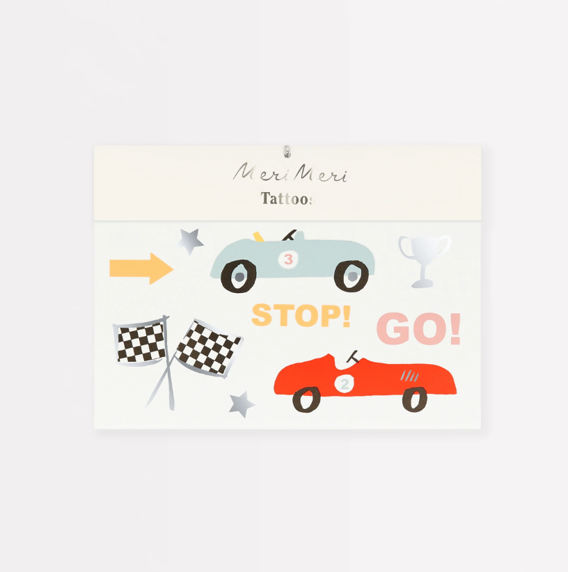 Meri Meri - Race Cars Tattoos - Araba Yarışı Geçici Dövmeler (x2) Kategorisiz