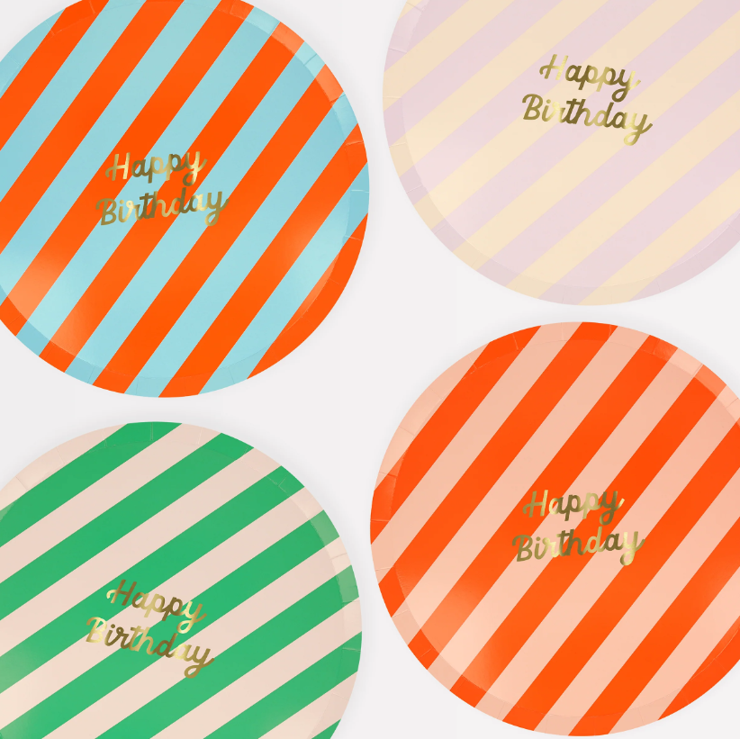 Meri Meri - Stripe Happy Birthday Dinner Plates - Çizgili Happy Birthday Tabaklar (L) (x8) Kategorisiz