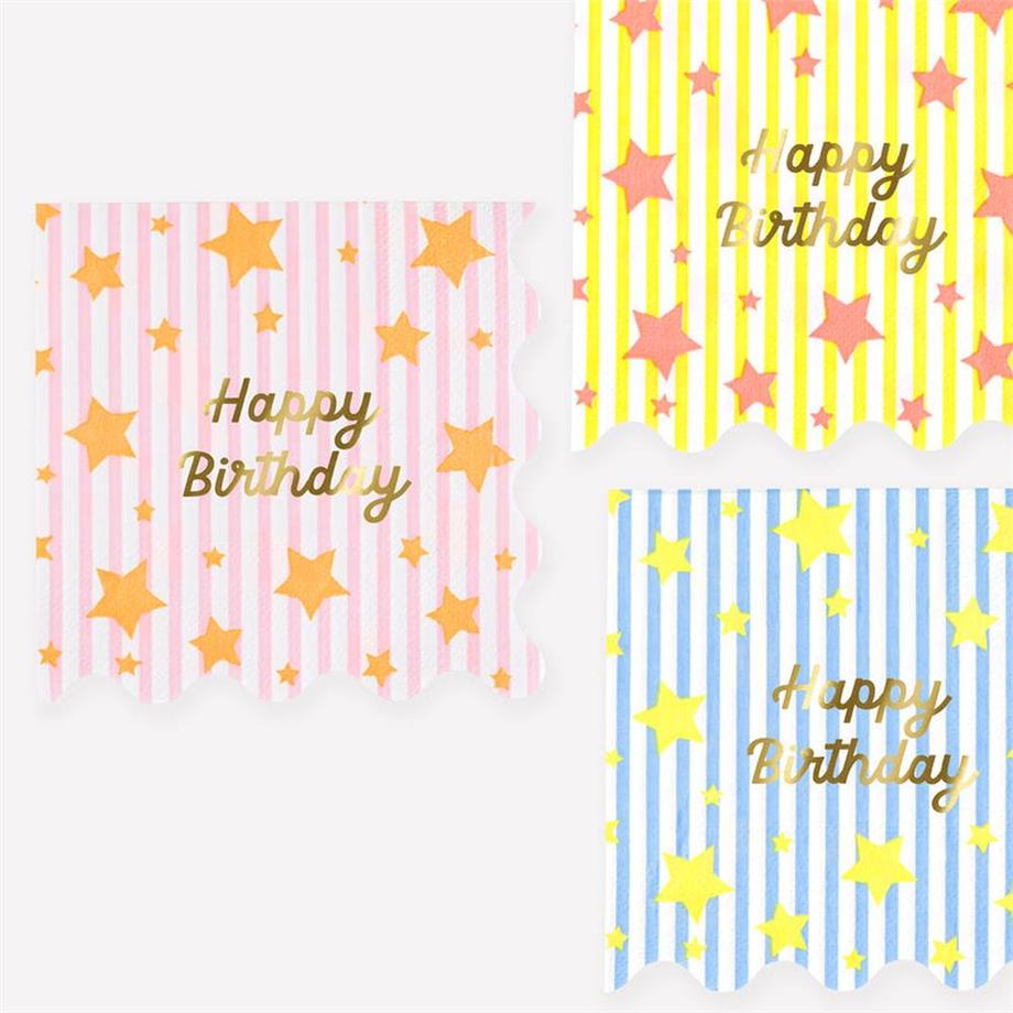 Meri MeriMeri Meri - Bright Star Happy Birthday Large Napkins - Parlak Yıldız Happy Birthday Peçeteler - L - 16 Adet300048