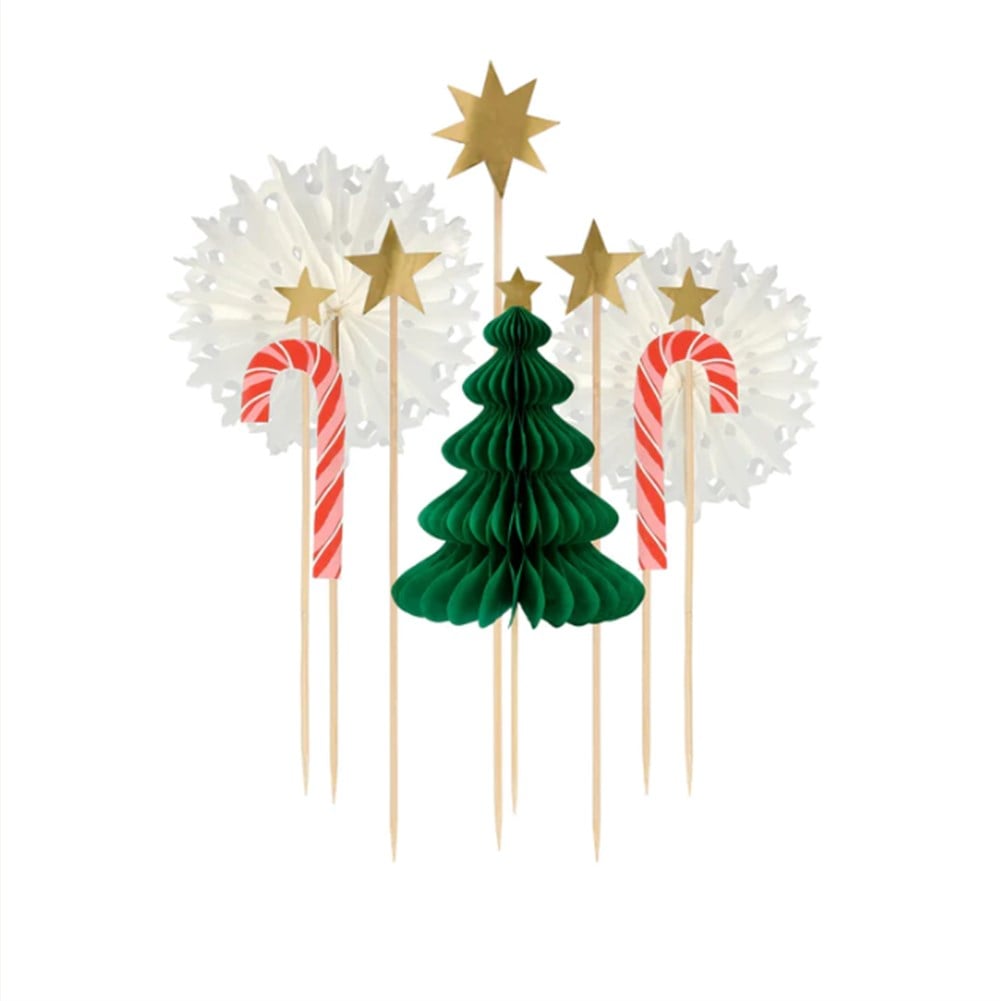 Meri Meri - Christmas Honeycomb Cake Topper Set - Petekli Yeni Yıl Pasta Süsü Seti - 10 parça Pasta Süsleri