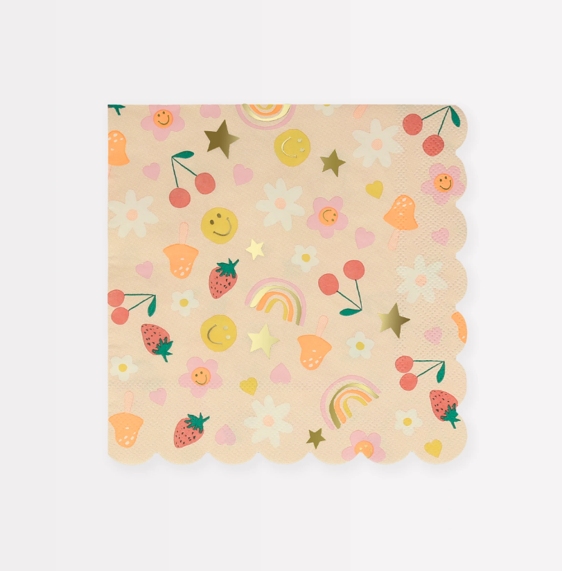 Meri Meri - Happy Face Icons Large Napkins - Mutlu Yüz Semboller Peçeteler (L) (x16) Peçeteler