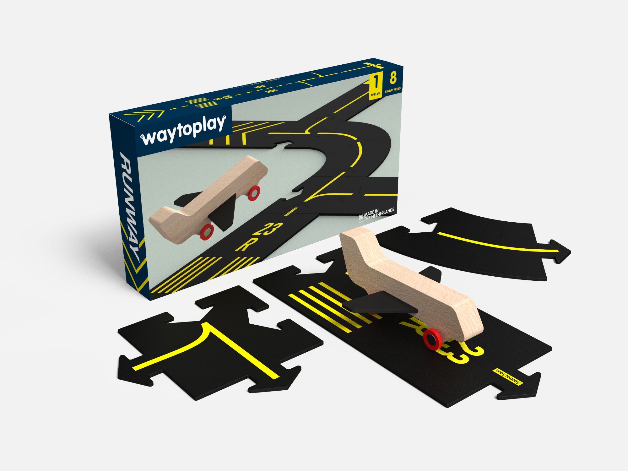 Waytoplay - Runway - 9 Parça (1 Uçak + 8 Yol) STEM - Eğitici Setler