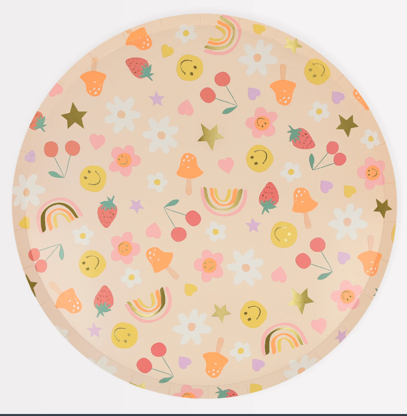 Meri Meri - Happy Face Icons Dinner Plates - Mutlu Yüzler Tabaklar (x8) Tabaklar