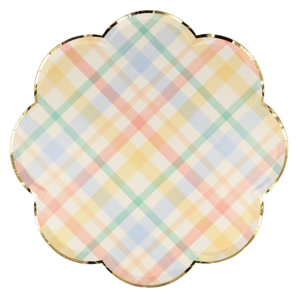 Meri Meri - Spring Plaid Dinner Plates - Bahar Yeri Tabaklar - L - 8'li Tabaklar