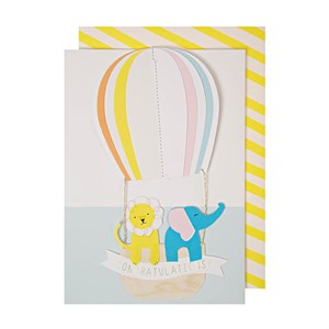 Meri Meri - Hot Air Balloon Baby Card - Uçan Balon Tebrik Kartı