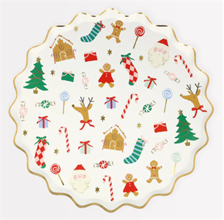 Meri Meri - Jolly Christmas Side Plates - Yeni Yıl Tabaklar (M) (8'li) Gizden Gelenler