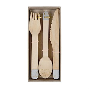 Meri Meri - Silver Wooden Cutlery Set - Gümüş Tahta Çatal-Kaşık-Bıçak Set