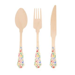 Meri MeriMeri Meri - Ahşap Çatal-Kaşık-Bıçak Set - Çiçekli - 24 Adet287718