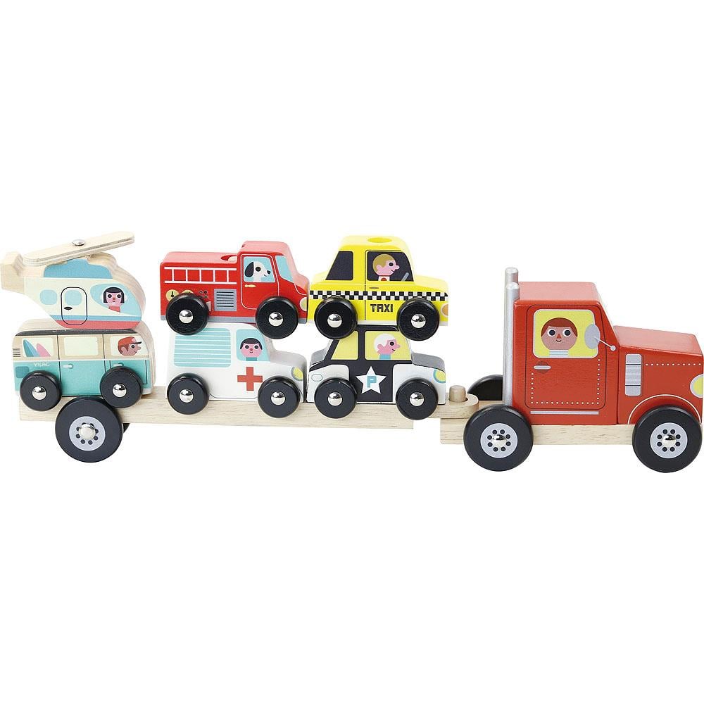 Vilac - Truck and Trailer with Vehicules Stacking Game - Taşıtları Kamyona Dizme Oyunu Ahşap Oyuncaklar