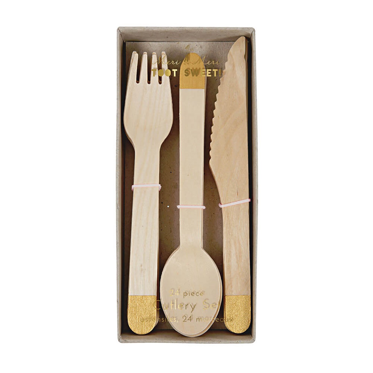 Meri Meri - Gold Wooden Cutlery Set - Altın Rengi Tahta Çatal-Kaşık-Bıçak  Set l Karavan Kids