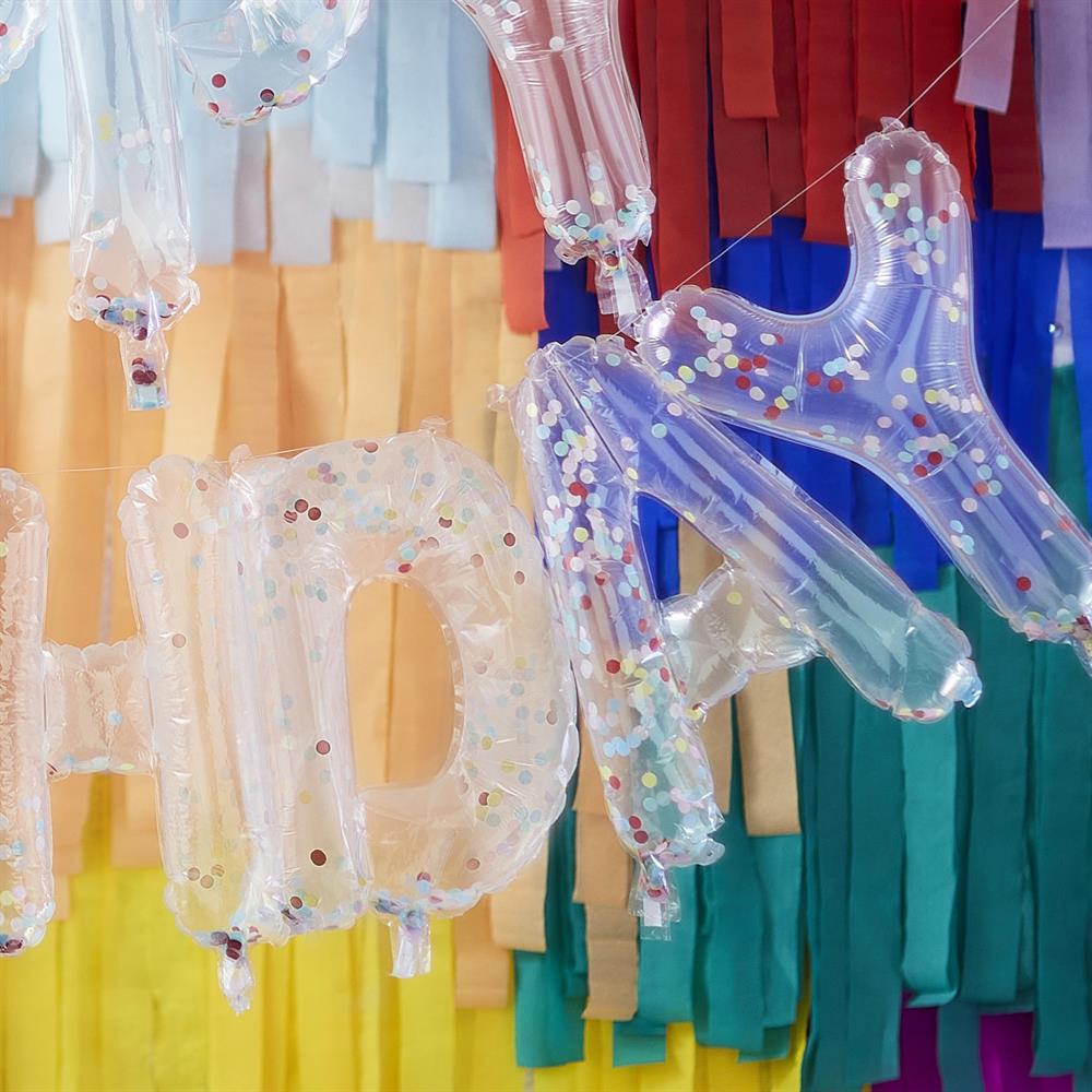 Ginger Ray Balloon Bunting Brights Confetti Clear Foil Happy
