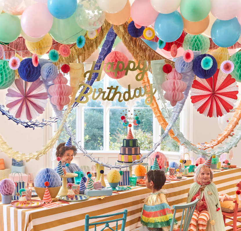 thumbnail interactive-video image 1 of RUBFAC Happy Birthday Banner, Rainbow Birthday Decorations, 6 Honeycomb Balls, 8 Metallic Hanging Swirls, Circle Paper Garland And 30 Balloons 1 of 14