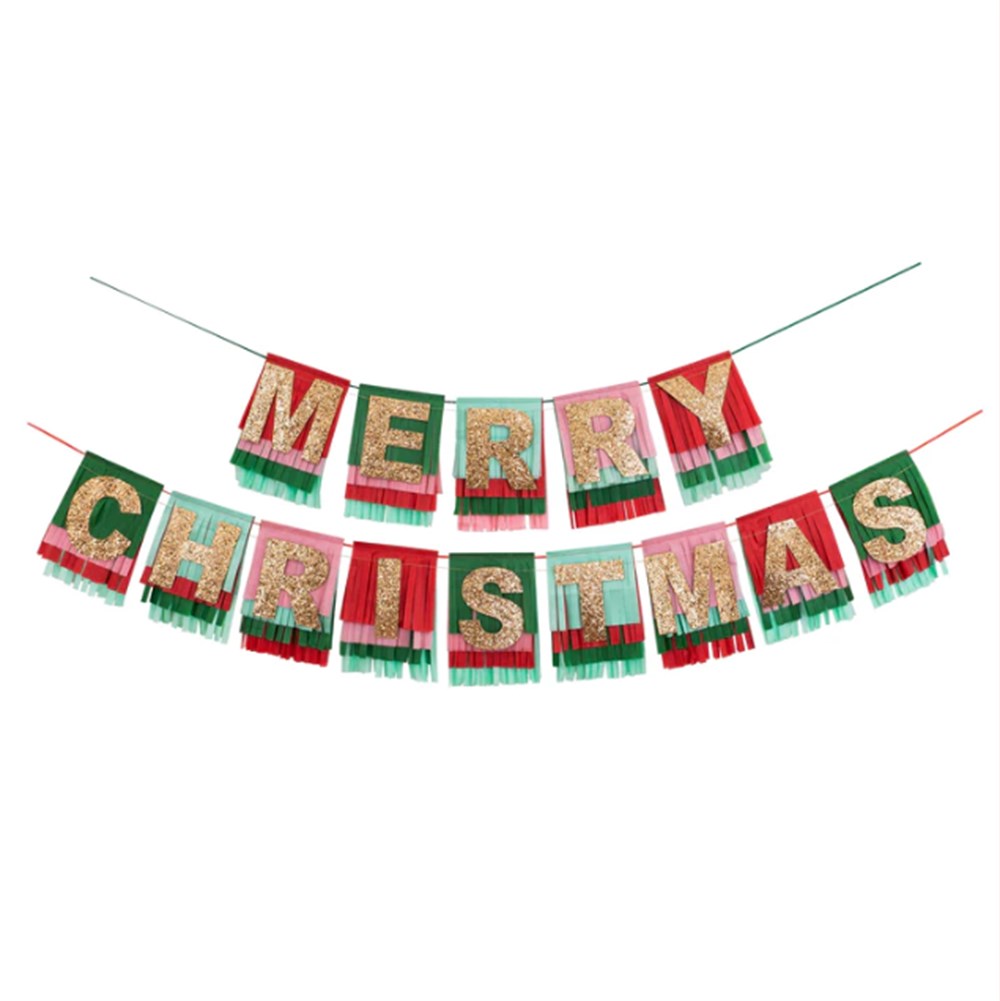 Meri Meri - Merry Christmas Fringe Garland - Merry Christmas Püsküllü Asılan Süs Asılan Süsler