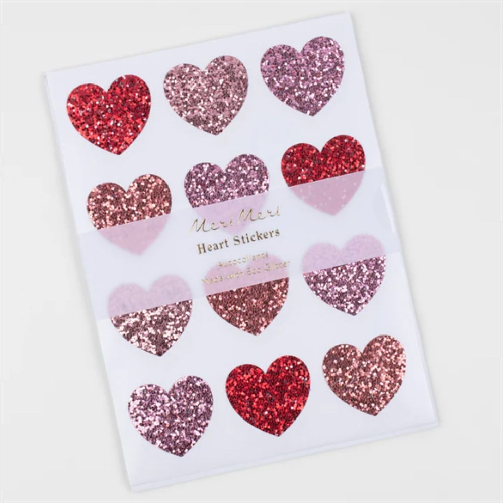 Meri Meri - Glitter Heart Stickers - Parıltılı Kalp Çıkartmalar Çıkartmalar