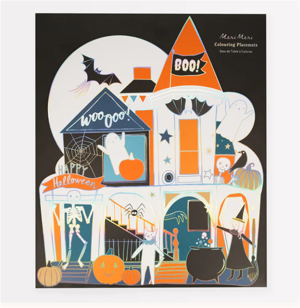 Meri Meri - Shaped Halloween Coloring Placemats - Cadılar Bayramı Karakterli Boyanabilir Amerikan Se Gizden Gelenler
