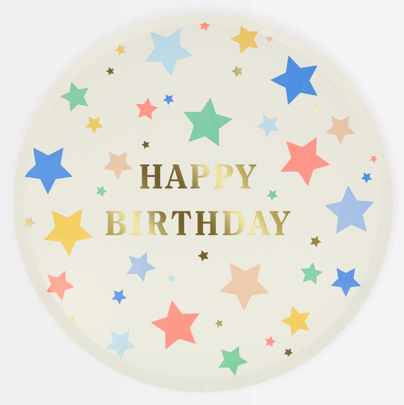 Meri Meri - Happy Birthday Stars Dinner Plates - Happy Birthday Yıldızlar Tabalar (L) (x8) Kategorisiz