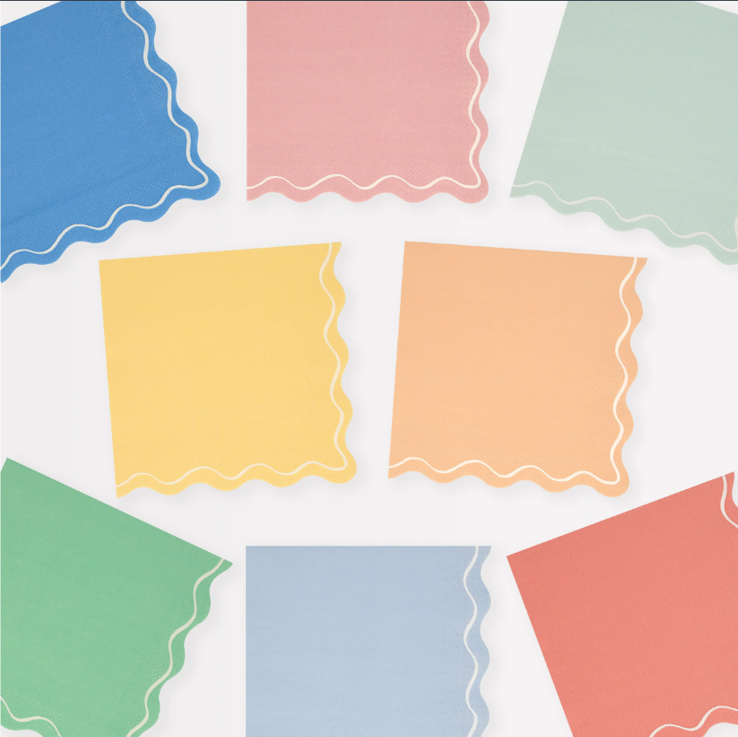 Meri Meri - Mixed Wavy Line Large Napkins - Karışık Renkler Dalgalı Peçeteler (x16) Kategorisiz