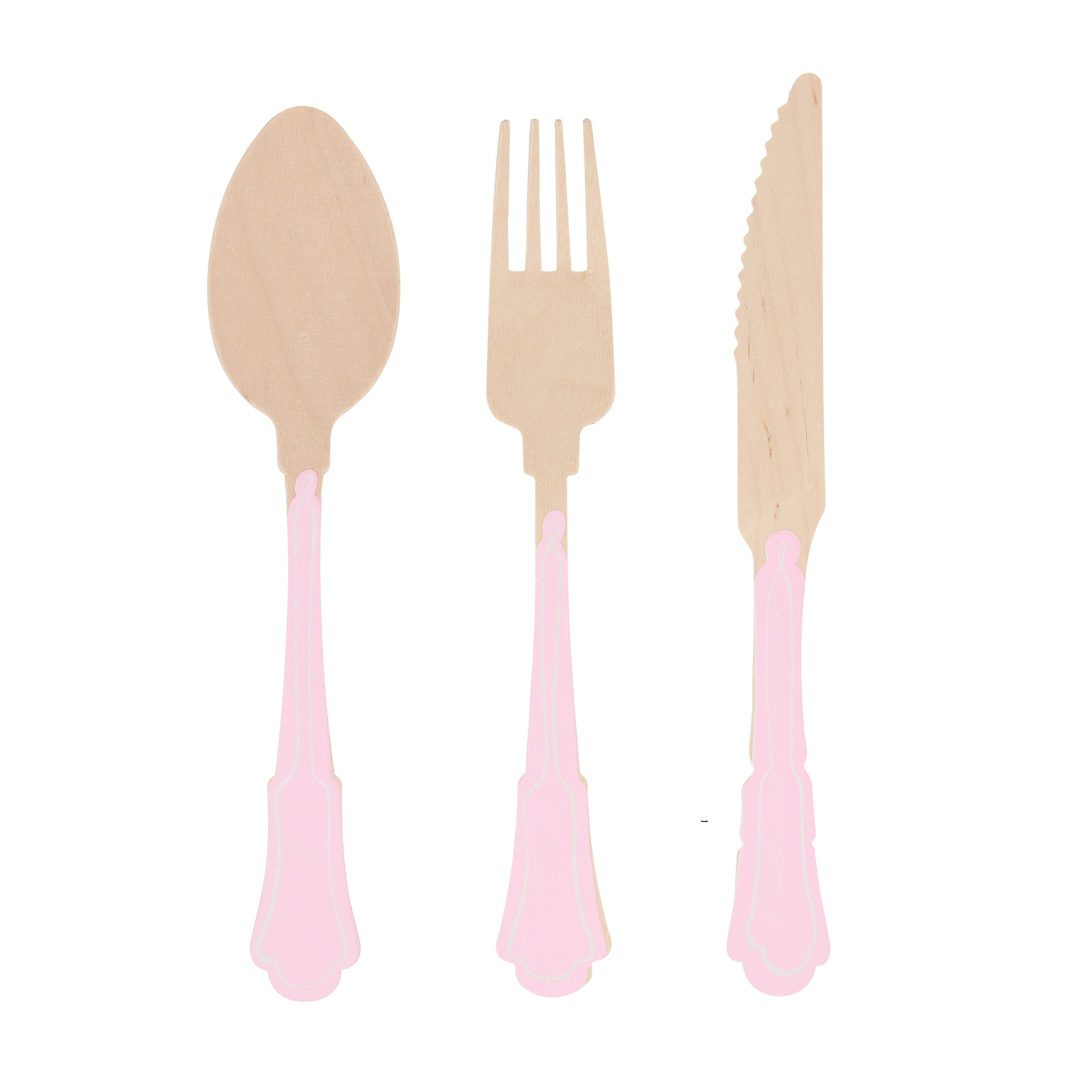 Meri MeriMeri Meri - Ahşap Çatal-Kaşık-Bıçak Set - Pembe Çizgili - 24 Adet288888