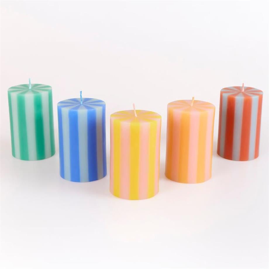Meri MeriMeri Meri - Bright Striped Pillar Candles - Parlak Çizgili Sütun Mumlar - 5 Adet300201