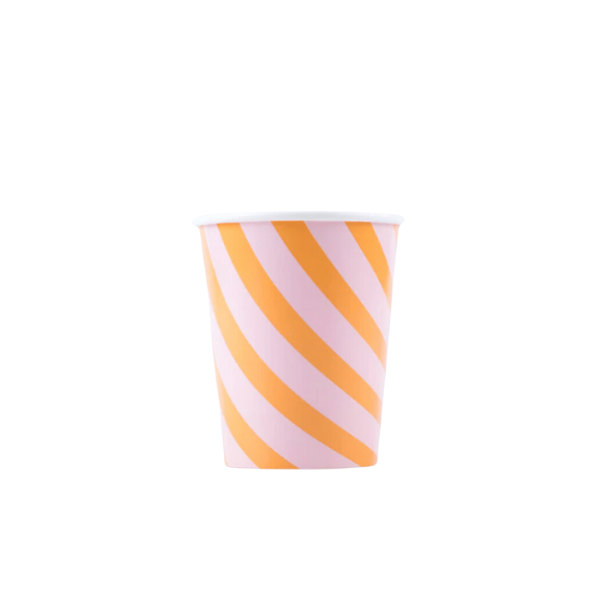 Meri MeriMeri Meri - Pink & Orange Stripy Cups - Pembe & Turuncu Çizgili Bardaklar (8'li)270580