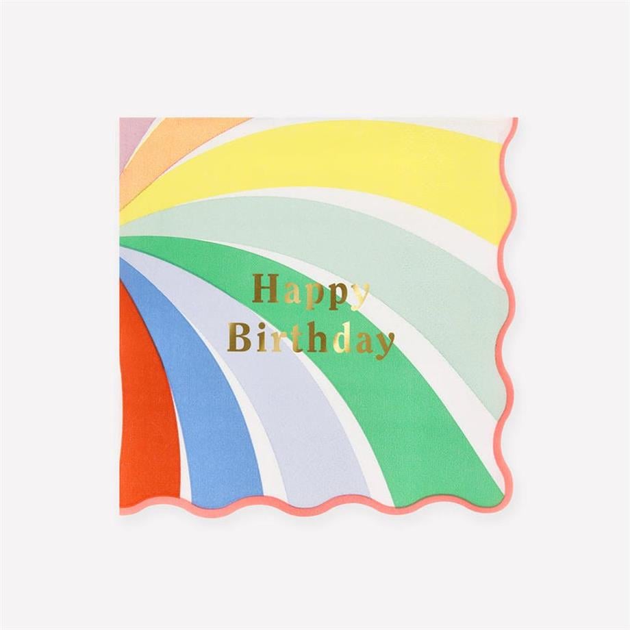 Meri MeriMeri Meri - Rainbow Swirl Happy Birthday Large Napkins - Gökkuşağı Desenli Happy Birthday Peçeteler - L - 16 Adet299985