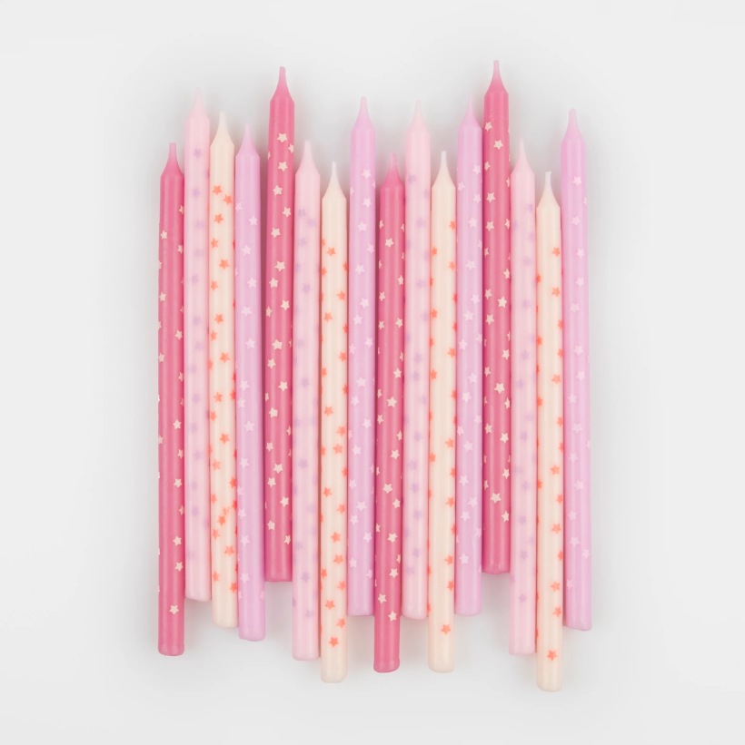 Meri Meri - Pink Stars Candles - Pembe Yıldızlar Mumlar (x16) Mumlar