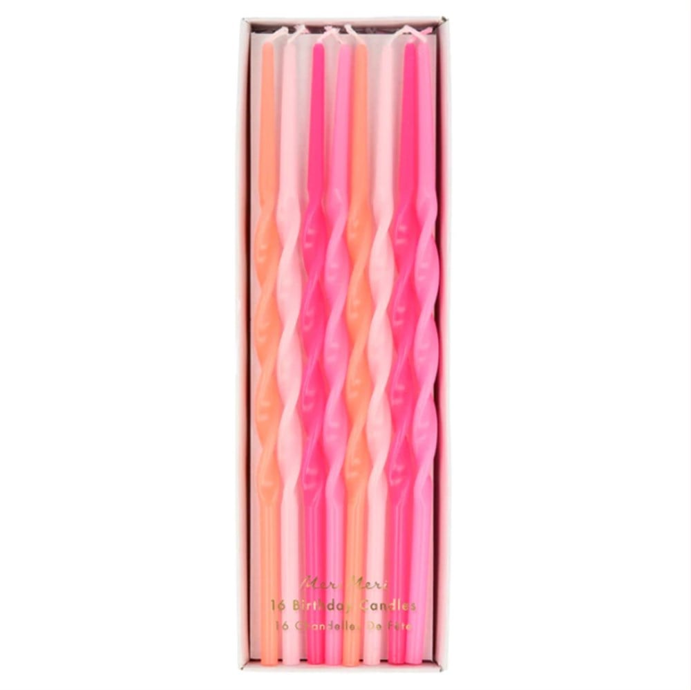 Meri Meri - Pink Twisted Long Candles - Pembe Kıvrımlı Uzun Mumlar - 16lı Mumlar