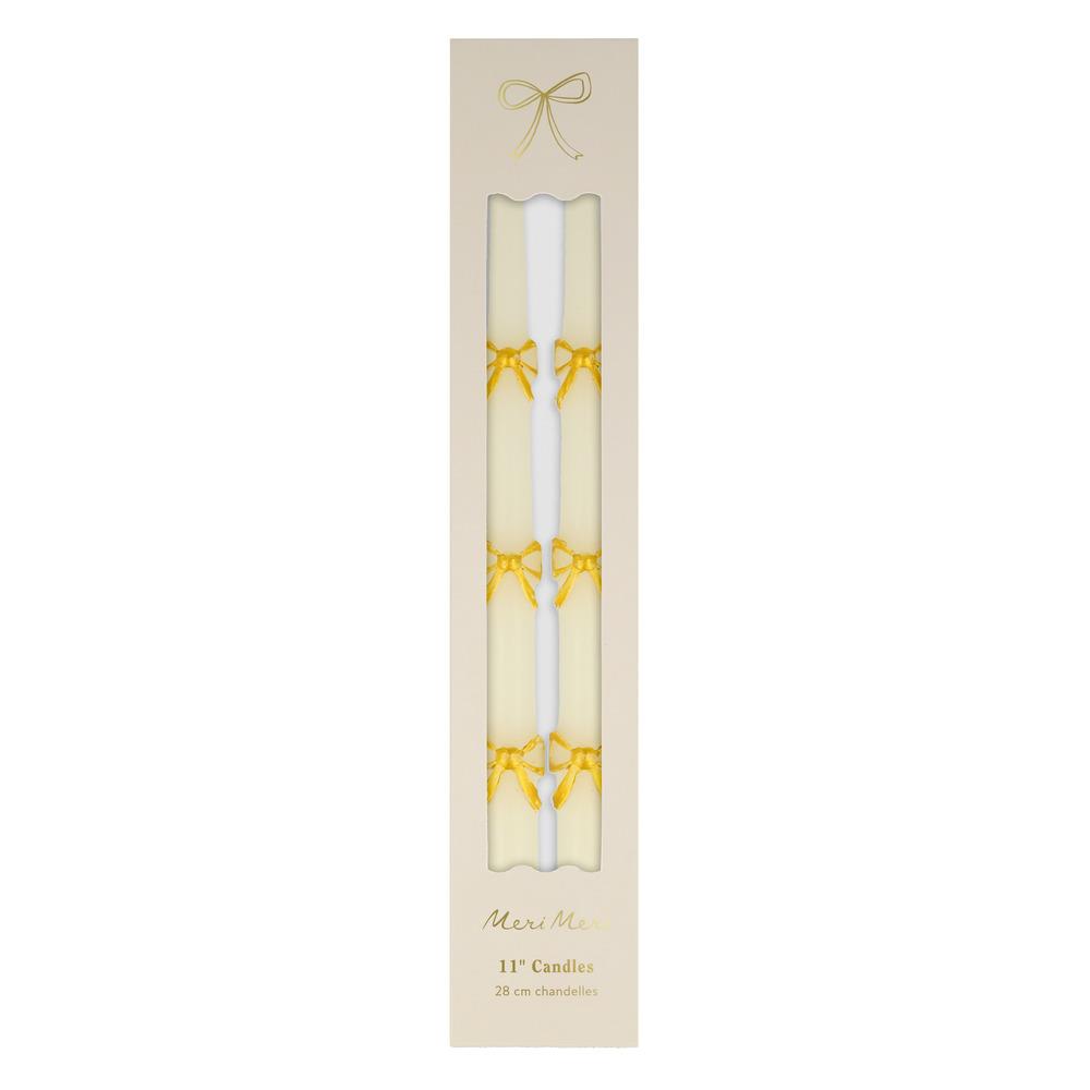 Meri Meri - Gold Bow Taper Candles - Altın Kurdele Detaylı Mumlar (2'li) Parti Malzemeleri