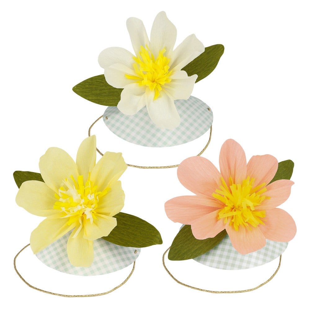 Meri Meri - Paper Flower Hats - Çiçekli Şapkalar - 6'lı Parti Şapkaları