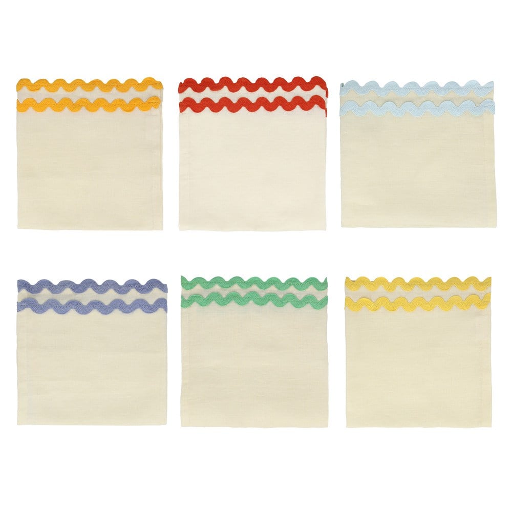 Meri Meri - 6 Colorful  Ric Rac Napkins - Renkli Dalgalı Kumaş Peçeteler - 6'lı Peçeteler