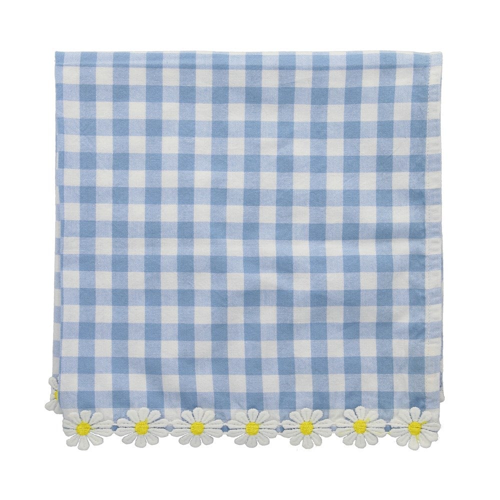 Meri Meri - Daisy Edge Gingham Napkins - Papatya Detaylı Pötikare Kumaş Peçeteler - 4'lü Peçeteler