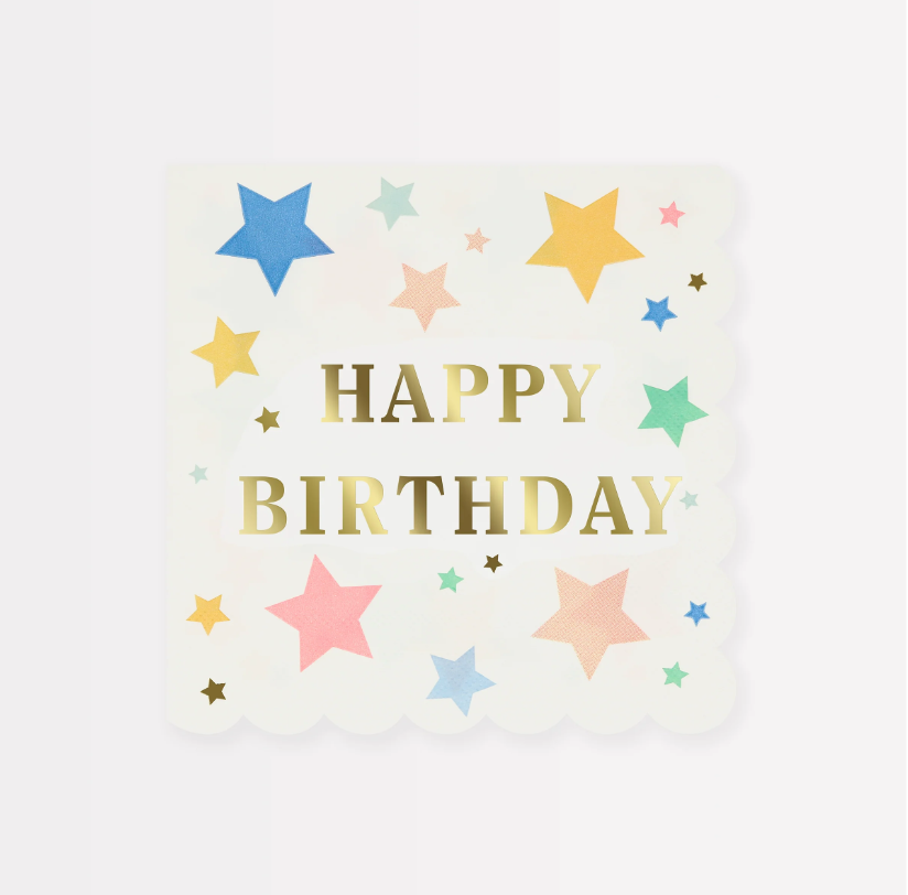 Meri Meri - Happy Birthday Stars Large Napkins - Happy Birthday Yıldızlar Peçeteler (x16) Peçeteler
