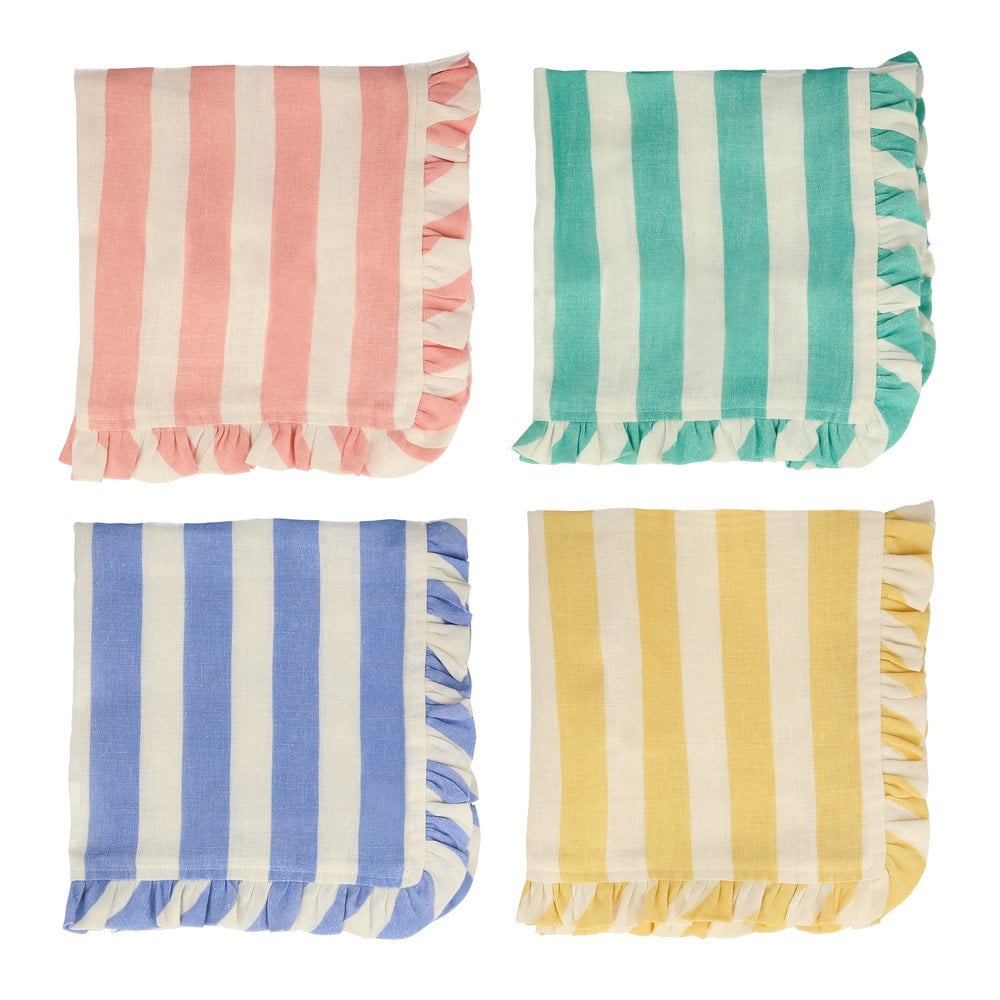 Meri Meri - Stripe Ruffle Napkins - Şerit Fırfırlı Kumaş Peçeteler - 4'lü Peçeteler