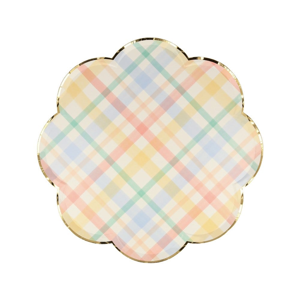 Meri Meri - Small Spring Plaid Plates - Bahar Yeri Tabaklar - S - 8'li Tabaklar